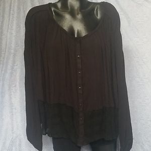 Free People washed black button up blouse top new